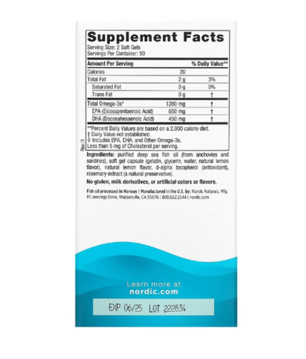Nordic Naturals, Ultimate Omega, Lemon, 1,280 mg, 180 Soft Gels (640 mg per Soft Gel)
