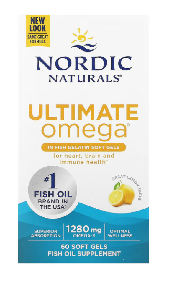 Nordic Naturals, Ultimate Omega, Lemon, 1,280 mg, 60 Fish Gelatin Soft Gels (640 mg per Soft Gel)