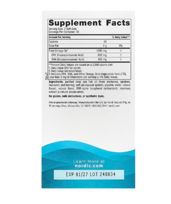 Nordic Naturals, Ultimate Omega, Lemon, 1,280 mg, 60 Soft Gels (640 mg per Soft Gel)