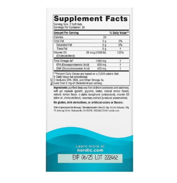 Nordic Naturals, Ultimate Omega Xtra, Lemon, 1,480 mg, 60 Soft Gels (740 mg per Soft Gel)