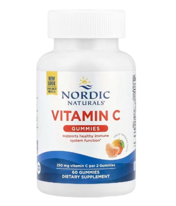 Nordic Naturals, Vitamin C Gummies, Ages 4+, Tart Tangerine, 250 mg, 60 Gummies (125 mg per Gummy)