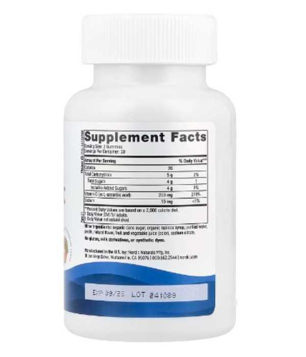 Nordic Naturals, Vitamin C Gummies, Ages 4+, Tart Tangerine, 250 mg, 60 Gummies (125 mg per Gummy)