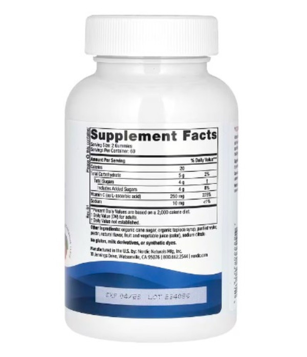 Nordic Naturals, Vitamin C Gummies, Tart Tangerine, 250 mg, 120 Gummies (125 mg per Gummy)