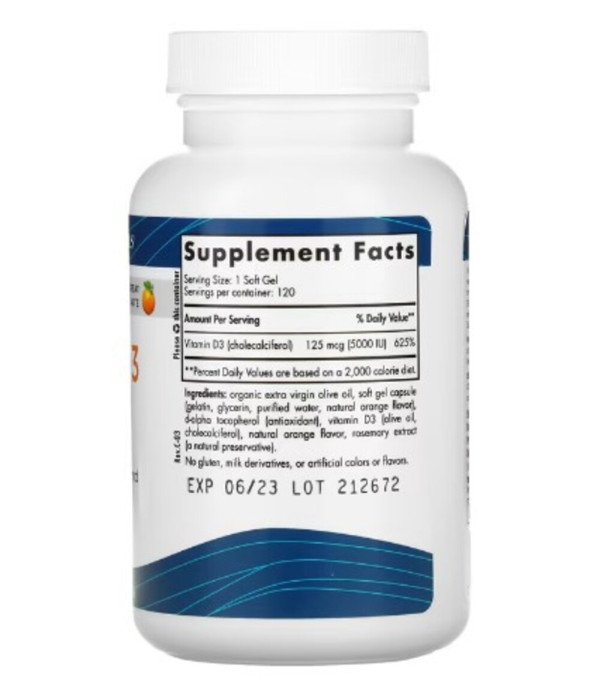 Nordic Naturals, Vitamin D3 5000, Orange, 5,000 IU, 120 Soft Gels