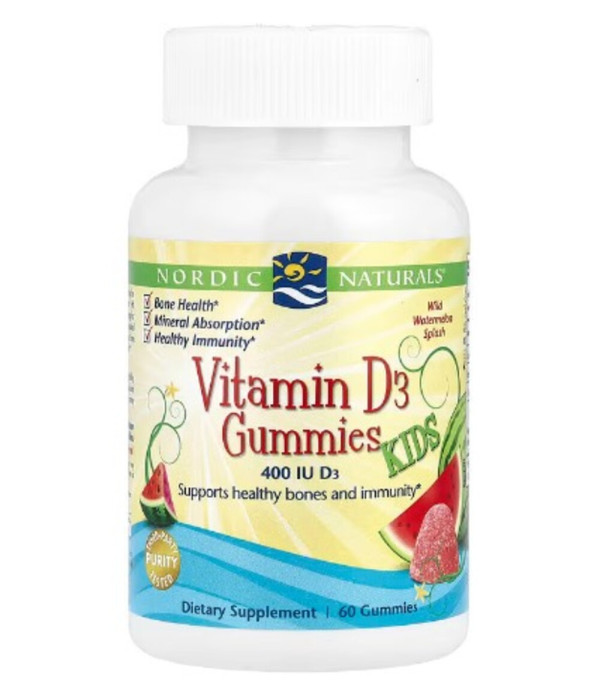 Nordic Naturals, Vitamin D3 Gummies Kids, Wild Watermelon Splash, 400 IU, 60 Gummies