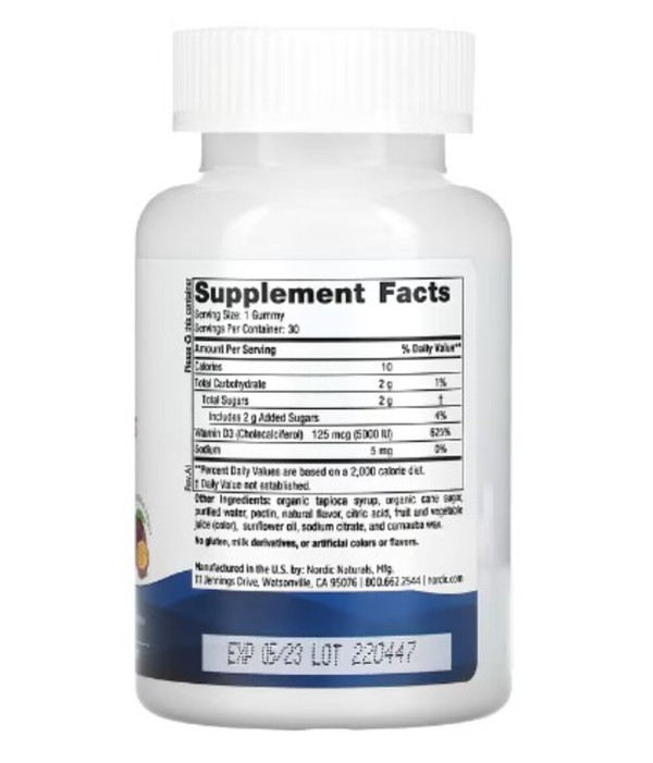 Nordic Naturals, Vitamin D3 Gummies, Passion Fruit, 5000 IU (125 mcg), 30 Gummies