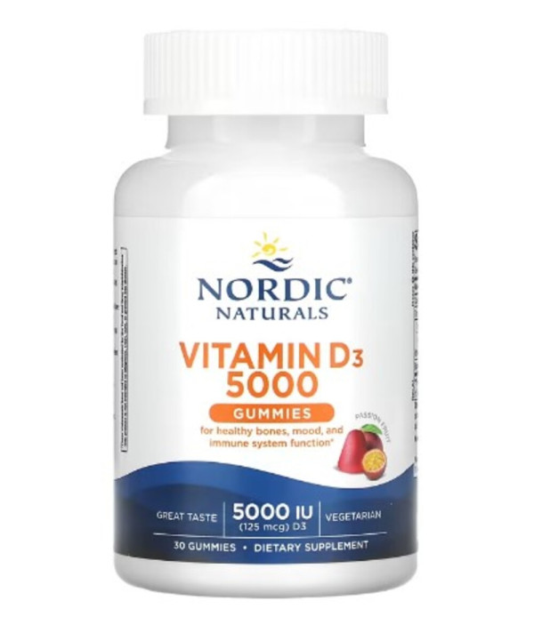 Nordic Naturals, Vitamin D3 Gummies, Passion Fruit, 5000 IU (125 mcg), 30 Gummies