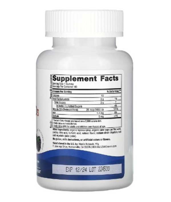 Nordic Naturals, Vitamin D3 Gummies, Wild Berry, 25 mcg (1,000 IU), 60 Gummies