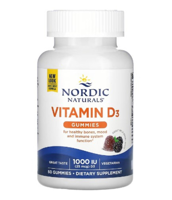Nordic Naturals, Vitamin D3 Gummies, Wild Berry, 25 mcg (1,000 IU), 60 Gummies