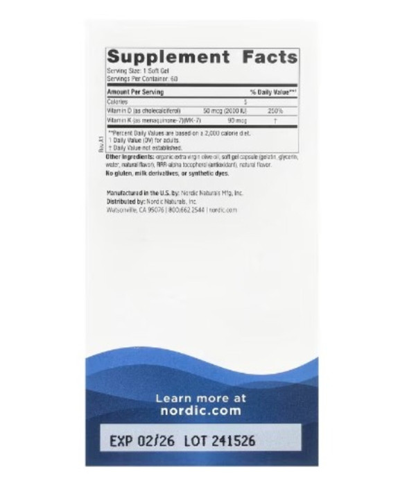 Nordic Naturals, Vitamin D3 + K2, Great Orange, 60 Soft Gels