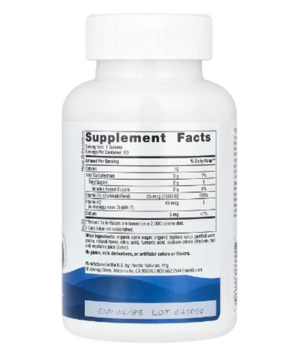 Nordic Naturals, Vitamin D3 + K2 Gummies, Pomegranate, 60 Gummies