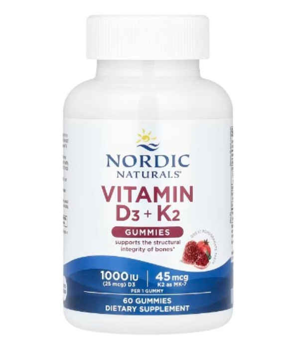 Nordic Naturals, Vitamin D3 + K2 Gummies, Pomegranate, 60 Gummies