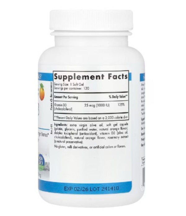 Nordic Naturals, Vitamin D3, Orange, 1,000 IU, 120 Soft Gels