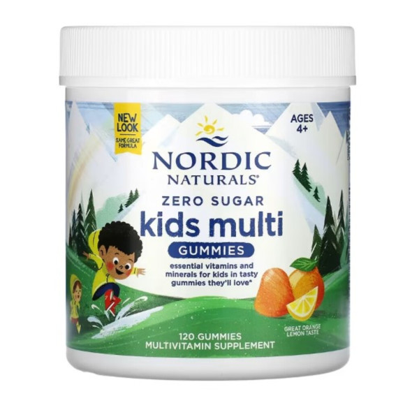 Nordic Naturals, Zero Sugar Kids Multi Gummies, Ages 4 +, Orange Lemon, 120 Gummies
