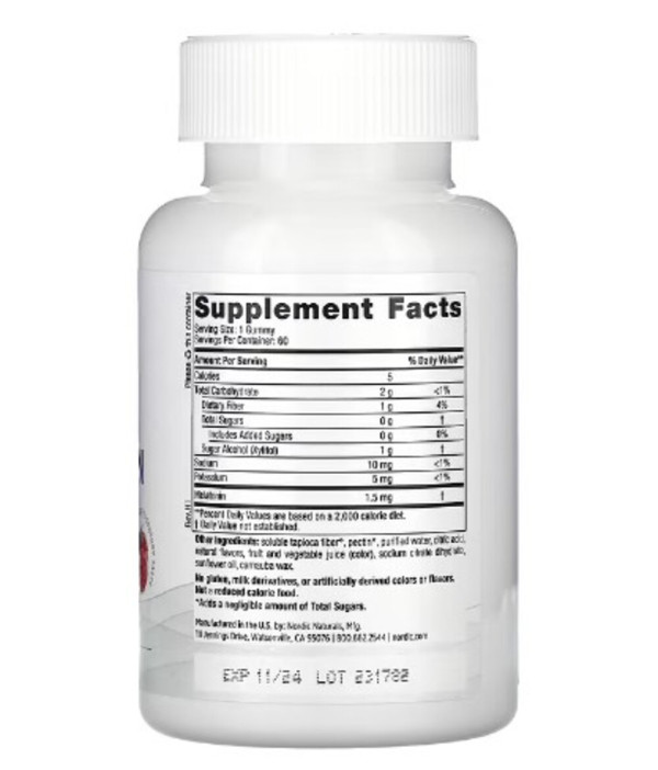 Nordic Naturals, Zero Sugar Melatonin Gummies, Raspberry, 1.5 mg, 60 Gummies