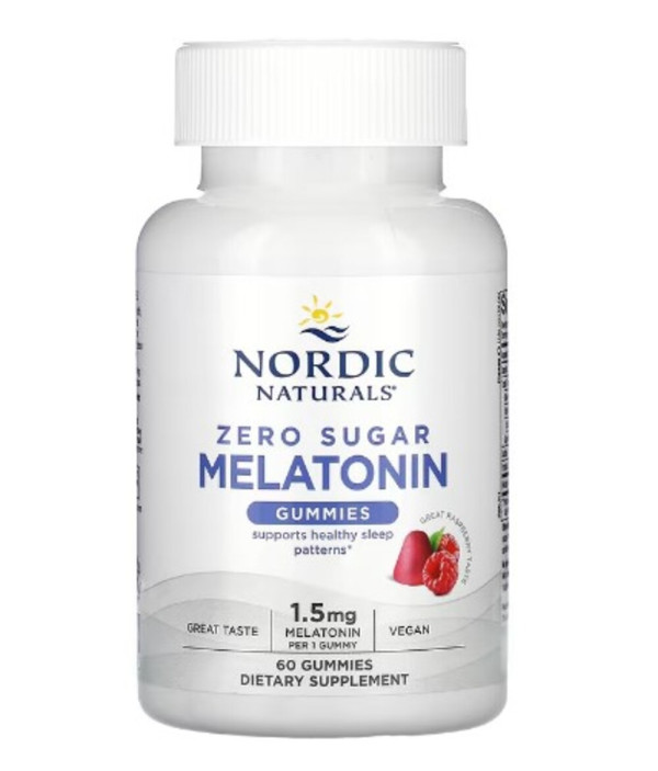 Nordic Naturals, Zero Sugar Melatonin Gummies, Raspberry, 1.5 mg, 60 Gummies