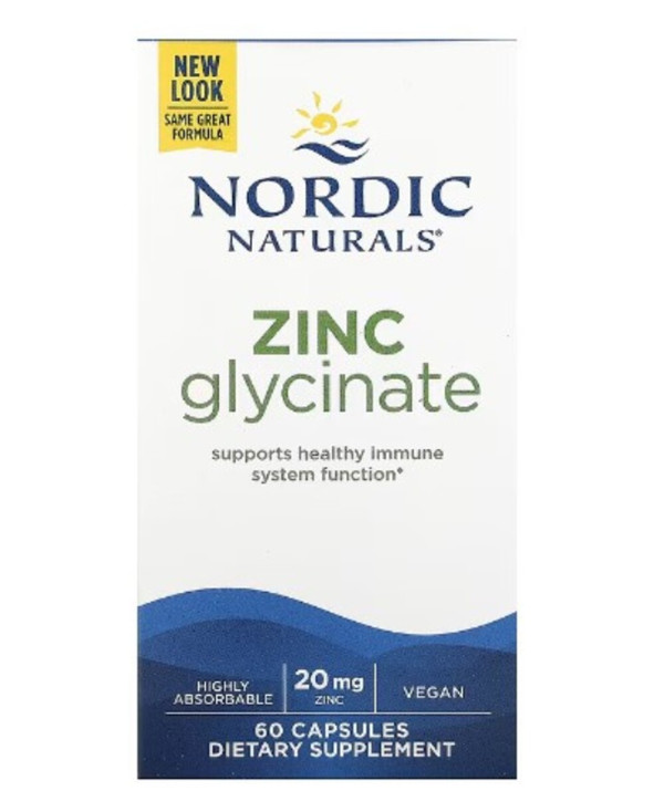 Nordic Naturals, Zinc Glycinate, 20 mg, 60 Capsules