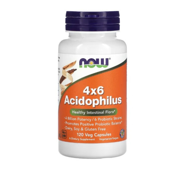 NOW Foods, 4x6 Acidophilus, 120 Veg Capsules