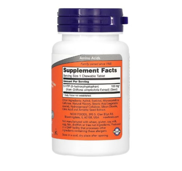 NOW Foods, 5-HTP, Natural Citrus, 100 mg, 90 Chewables