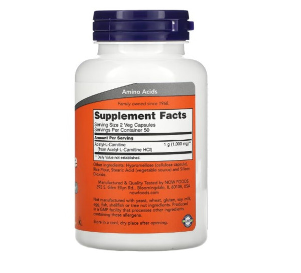 Now Foods, Acetyl-L-Carnitine, 500 mg, 100 Veg Caps