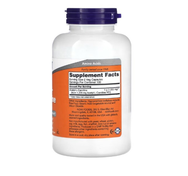 NOW Foods, Acetyl-L-Carnitine, 500 mg, 200 Veg Capsules