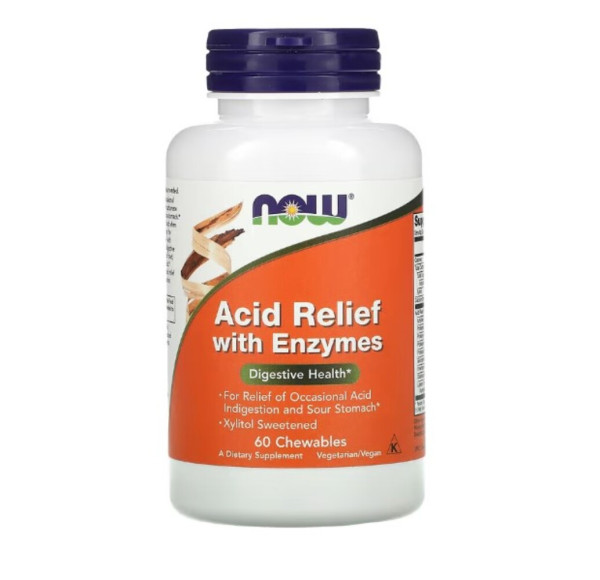 NOW Foods, Acid Relief with Enzymes, 60 Chewables