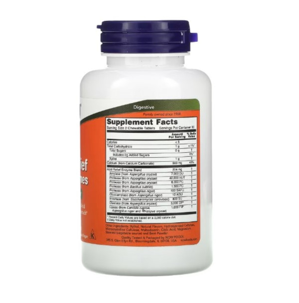 NOW Foods, Acid Relief with Enzymes, 60 Chewables