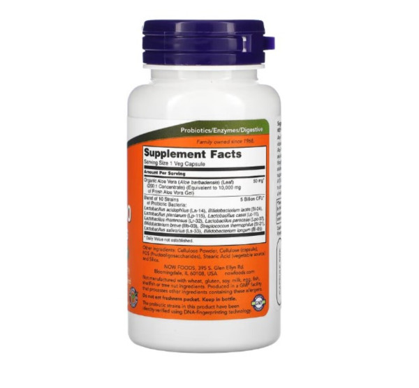 NOW Foods, Aloe 10,000 & Probiotics, 60 Veg Capsules