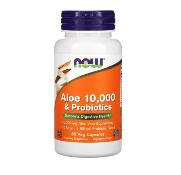 NOW Foods, Aloe 10,000 & Probiotics, 60 Veg Capsules