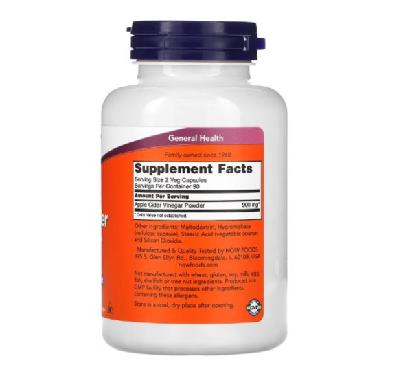 NOW Foods, Apple Cider Vinegar, 450 mg, 180 Veg Capsules