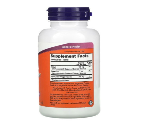 NOW Foods, Apple Cider Vinegar, Extra Strength, 750 mg, 180 Tablets