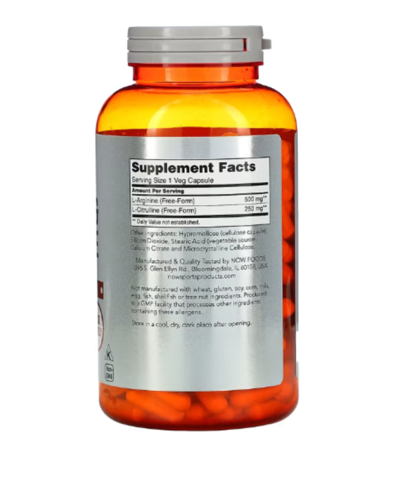 Now Foods, Arginine & Citrulline, 500/250 mg, 240 Veg Capsules