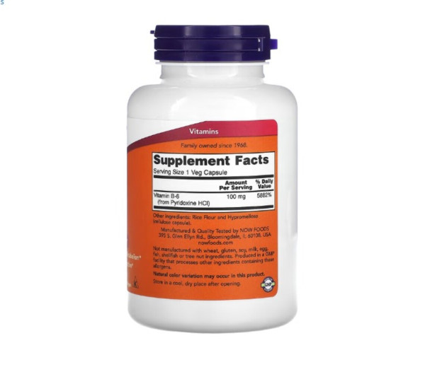 Now Foods, B-6, 100 mg, 250 Capsules