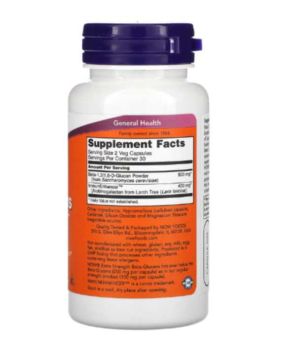 NOW Foods, Beta-Glucans, with ImmunEnhancer, Extra Strength, 250 mg, 60 Veg Capsules