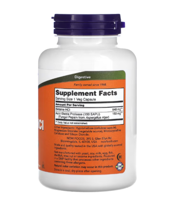 NOW Foods, Betaine HCl, 648 mg, 120 Veg Capsules