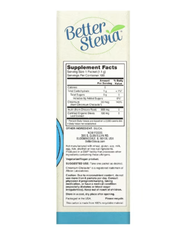 NOW Foods, Better Stevia, Balance with Chromium & Inulin, 100 Packets, 3.9 oz (110 g)