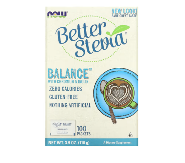 NOW Foods, Better Stevia, Balance with Chromium & Inulin, 100 Packets, 3.9 oz (110 g)