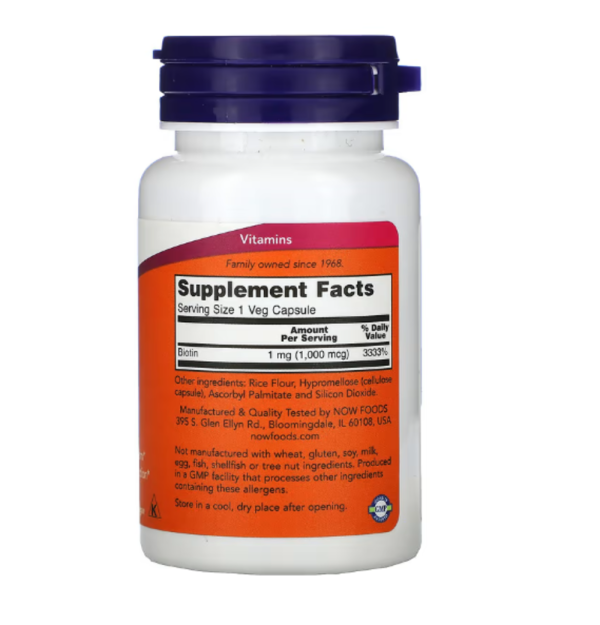 NOW Foods, Biotin, 1,000 mcg, 100 Veg Capsules