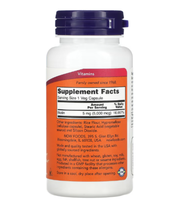 NOW Foods, Biotin, 5,000 mcg, 60 Veg Capsules