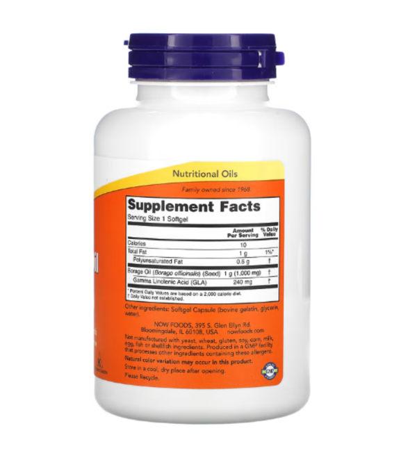 NOW Foods, Borage Oil, Concentration GLA , 1,000 mg, 120 Softgels