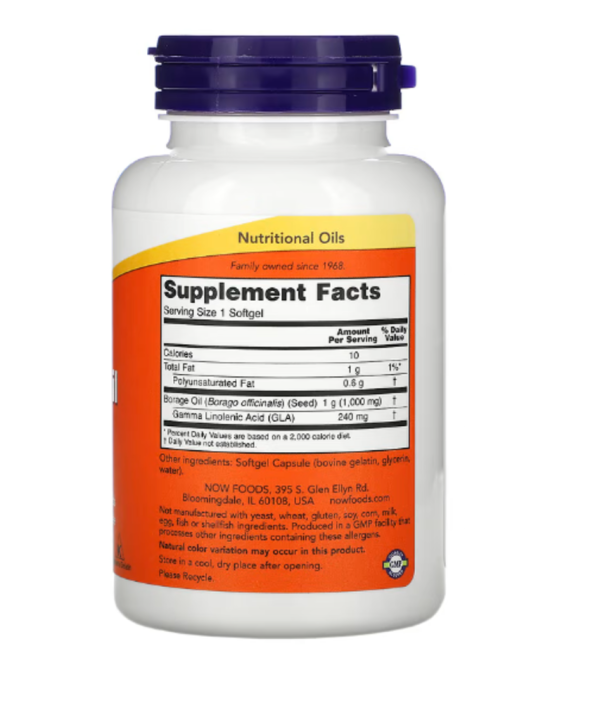 NOW Foods, Borage Oil, Concentration GLA, 1,000 mg, 60 Softgels
