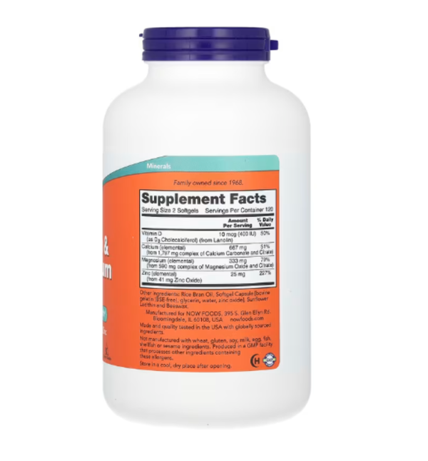 NOW Foods, Calcium & Magnesium with Vitamin D-3 and Zinc, 240 Softgels