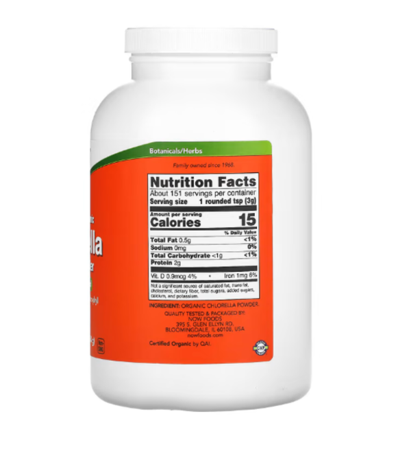 Now Foods, Certified Organic Chlorella, 100% Pure Powder, 1 lb (454 g)