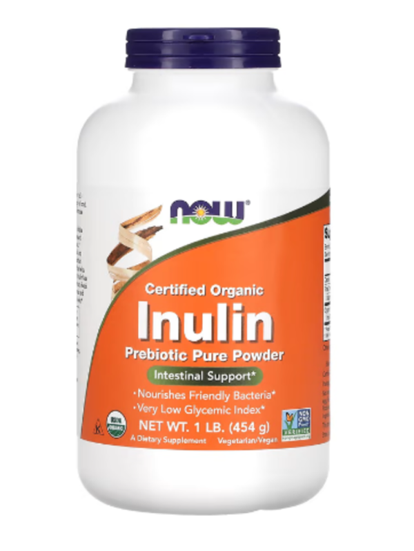 NOW Foods, Certified Organic Inulin, Prebiotic Pure Powder, 1 lb (454 g)