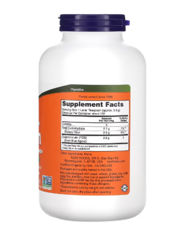 NOW Foods, Certified Organic Inulin, Prebiotic Pure Powder, 1 lb (454 g)