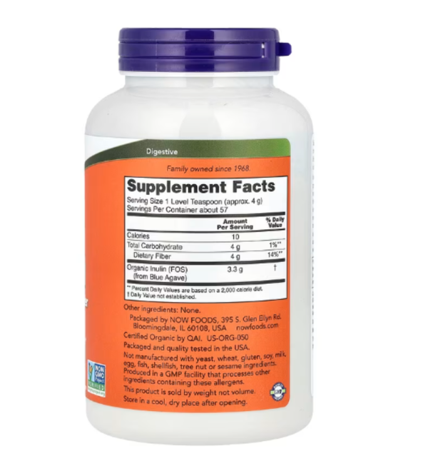 NOW Foods, Certified Organic Inulin, Prebiotic Pure Powder, 8 oz (227 g)