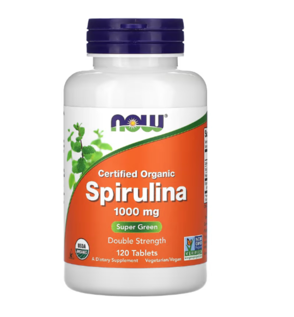 NOW Foods, Certified Organic Spirulina, Double Strength, 1,000 mg, 120 Tablets