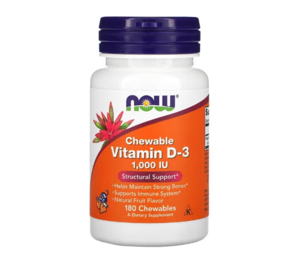 Now Foods, Chewable Vitamin D-3, Natural Fruit Flavor, 1,000 IU, 180 Chewables