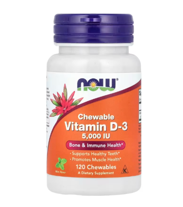 NOW Foods, Chewable Vitamin D-3, Natural Mint, 5,000 IU, 120 Chewables
