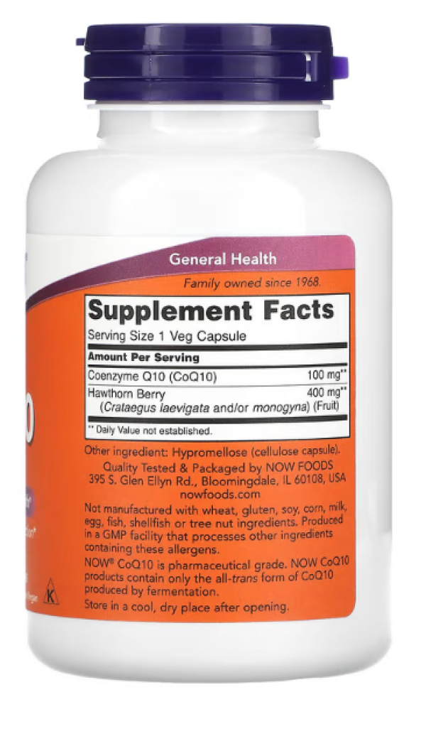 NOW Foods, CoQ10 With Hawthorn Berry, 100 mg, 180 Veg Capsules